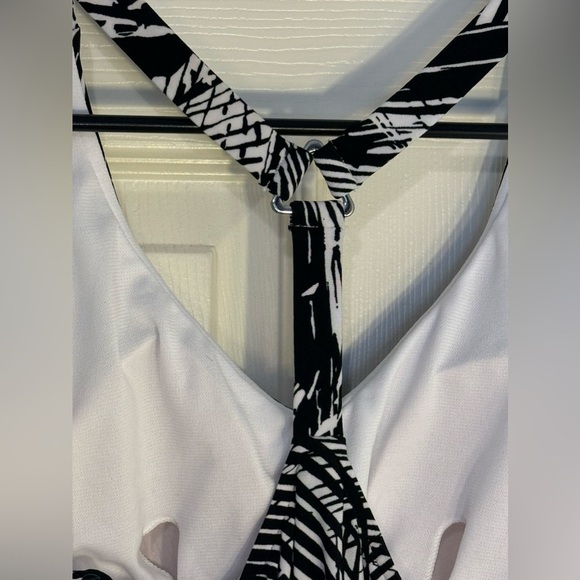 Aqua Green black and‎ white tropical palm tree tankini bathing suit top sz small - Picture 3 of 10